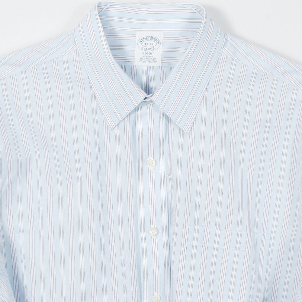 Brooks Brothers Men's Dress Shirt 17-33 Blue White Multi-stripe Cotton